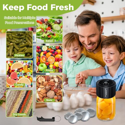 Electric Mason Jar Vacuum Sealer Kit, 3 in 1 Cordless Vacuum Sealer Machine for Wide & Regular Mouth,Seal Containers with Can Opener, Lids for Food Storage and Fermentation 4.1"*3.8" Black