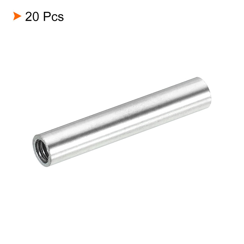 MECCANIXITY Round Coupling Nut, M4x0.7mm Female Thread 30mm Threaded Round Sleeve Connector Rod Bar Stud Tube Nut Hardware Fastener, Silver Pack of 20