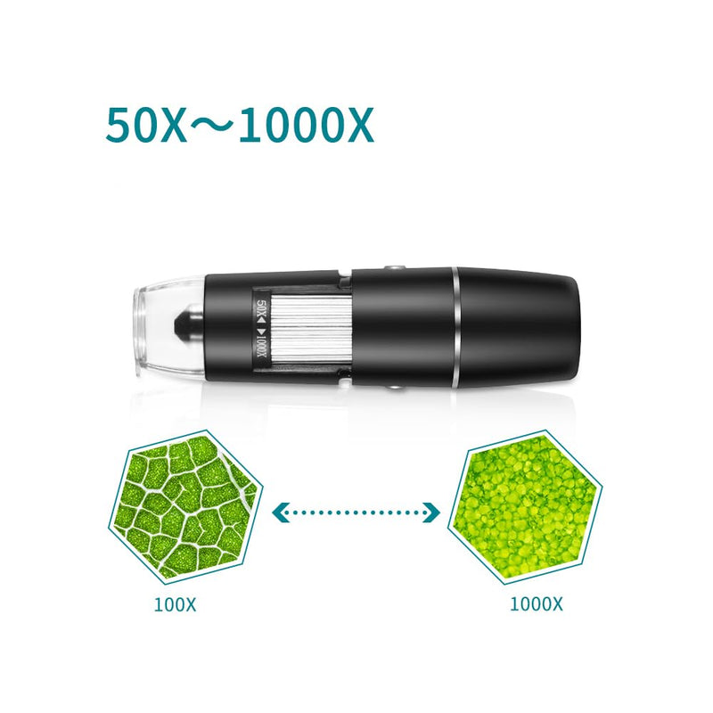 [Australia - AusPower] - Handheld Digital Microscope Wireless Portable for Kids Adults 50x-1000x Magnification with 360 Rotate Stand Compatible with iOS/Android iPhone, iPad 