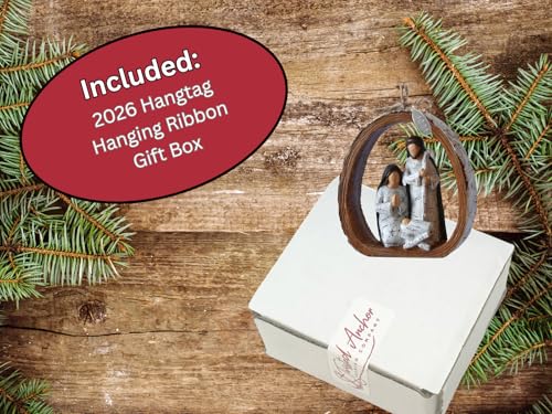 Religious Christmas Ornament, Nativity Ornament, Carved-Look Rustic Nativity Gift for Christmas Tree - Rustic Resin Carved Holy Family - Comes in a Gift Box