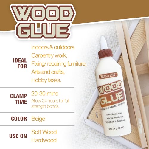 BAZIC Products Wood Glue 8 fl oz bottle for woodworking and craft projects