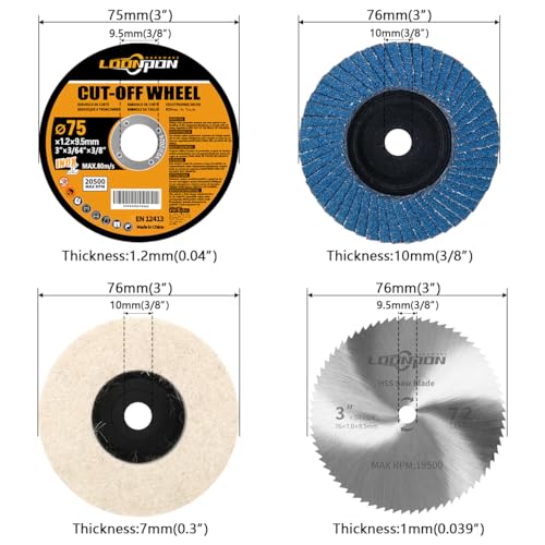 Mini Angle Grinder Accessories, 76mm Cutting Discs, Flap Discs, Polishing Discs, for 12V Angle Grinder, for DIY Work 76mm-20pcs-a set