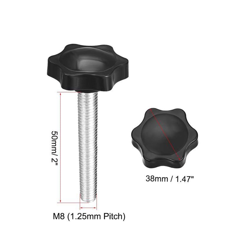 [Australia - AusPower] - uxcell Clamping Screw Knob, 38mm Dia Plum Hex Shaped Grips Star Knob Thread Diameter M8 Thread Length 50mm Male Thread, 2pcs M8*50 