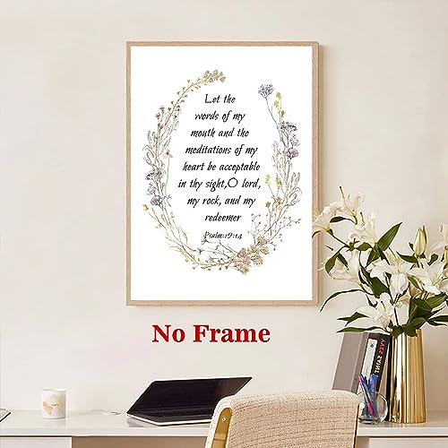 Psalm 19 Floral Canvas Bible Verse Poster - Christian Scripture Wall Art - Floral Scripture Picture for Living Room & Bedroom - 16x24in Psalm 19 Wall Art 16"L x 24"W