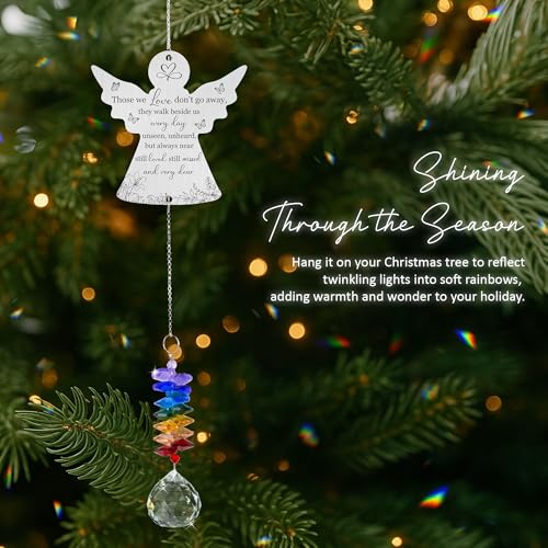 Memorial Suncatcher Ornament - Sympathy Gift for Loss of Loved One - Memorial Angel - Rainbow Maker - Bereavement Keepsake - Hanging Crystal Decor - Mother's Day for Women Angel They Walk Beside Us
