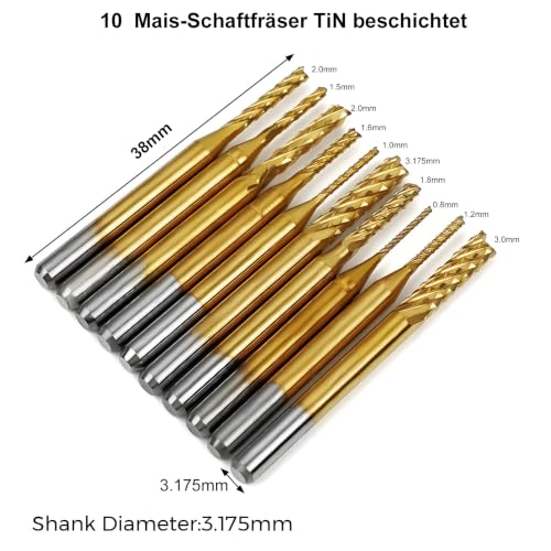 Twotrees 40-Piece CNC End Mill Set 3.175 mm (1/8 Inch) Shank | Carbide End Mill, Double-Edged Ball Mill, Two-Edged Spiral Mill & Corn Mill (Nano Blue & TiN Coated) Blue gold 3.175mm 1