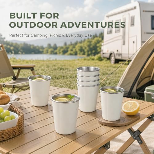 petnaisStainless Steel Cups 11.83 oz for Kids and Adult drinking cup 11.83 ounces 4 Pack White Large Stainless Steel