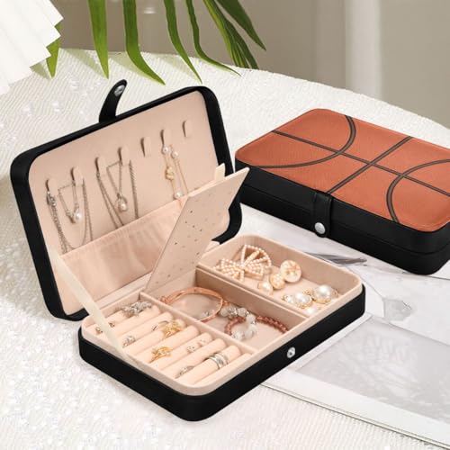 Bolaz Leather Jewelry Box Jewelry Case Storage Box Basketball For Rings Earrings Necklaces pattern 1