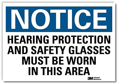 Smartsign U5-1263-RD_14X10 "Notice Hearing Protection and Safety Glasses Must BE Worn in This Area" Reflective Self-Adhesive Decal, 14" x 10"