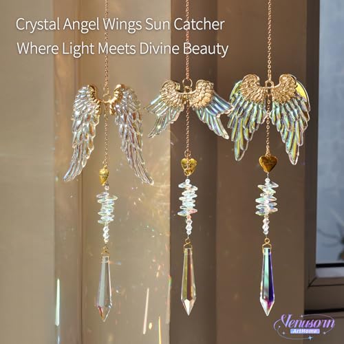 Crystal Angel Wings Suncatcher - Hanging Prism Decor for Window, Home Decor with Spiritual Blessing & Rainbow Light Effect (Wing 3) 1 Wing 3