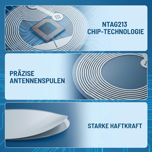 NFC Tag Stickers, Pack of 60, NTAG213 Chips Programmable NFC Stickers, for Smart Home Automation and Office Efficiency, 25 mm NFC Cards with Rewritable Function