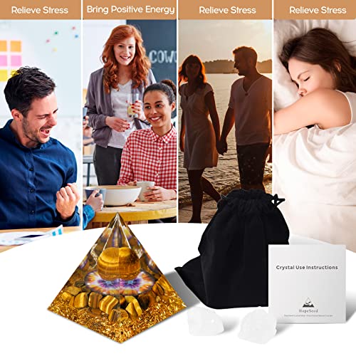 Hopeseed Orgone Pyramid for Positive Energy, Orgonite Tiger's Eye Stones Healing Crystal Pyramids for Reduce Stress Chakra Reiki Healing Meditation Attracts Wealth, Prosperity and Success