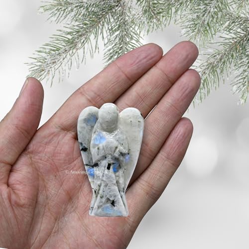 Amazing Gemstone Rainbow Moonstone Angel, 2 Inch Medium