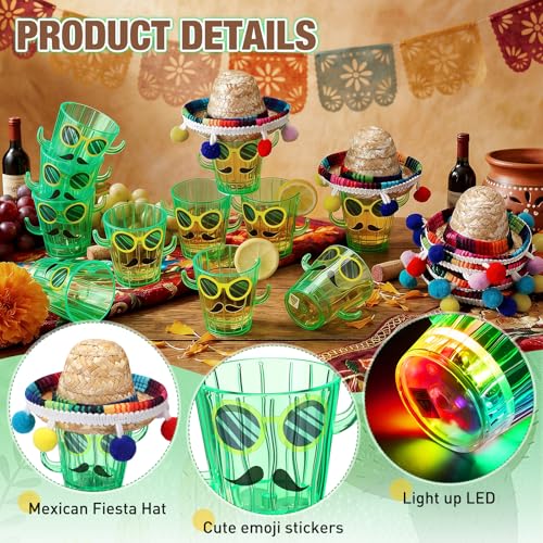 LemonRoad 20 Sets Light up Cactus Shot Glass with Sombrero Party Favor