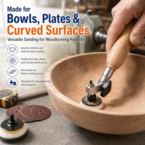 Bowl Sander Kit, Wood Lathe Sanding Tool with 50 Sanding Discs, 1&2 Inch Curved Surface Sander, Hand Held Bowl Sander for Woodturning, Bowls & Curved Woodworking