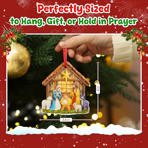 TEEZWONDER Christmas Christian Gifts for Women Men - O Holy Night 3D Porcelain Nativity Christmas Ornaments 2025 - Catholic Religious Gifts for Women Christian, Nativity Ornaments Stocking Stuffers