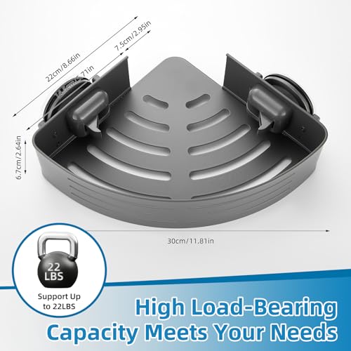 Corner Shower Caddy with Hooks, Zynuhmo Suction Shower Storage Rack With Large Capacity, No Drilling Rust Proof Aluminum Shower Shelves Organizer with Towel Bar for Bathroom Inside Shower(2Pack, Gray) Triangle