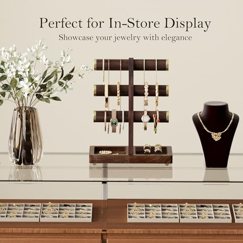 SRIWATANA Walnut Wood Bracelet Holder, T-Bar Jewelry Display Stand