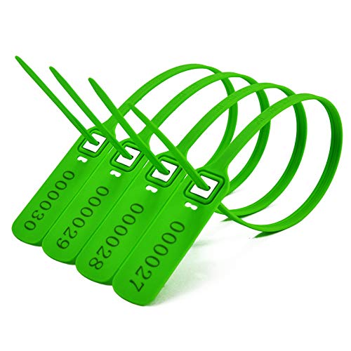 [Australia - AusPower] - Heavy Duty Plastic Truck-Trailer Seals Numbered Security Tags Safety Ties Pull-Tight Pad-Locks Cable Pull Ties - Straps, Metal Insert Clip Lock, Length 400 mm 15.8" (Green, 100 PCS) Green 