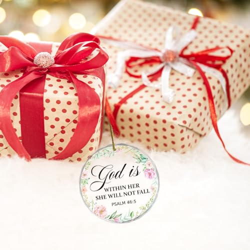 God is Within Her Christian Hanging Ornament,Appreciation Encouragement Gifts for Women Coworkers,Psalm 46:5 Bible Verse Crystal Hanging Plaque Ornament Keepsakes for Tree Decor