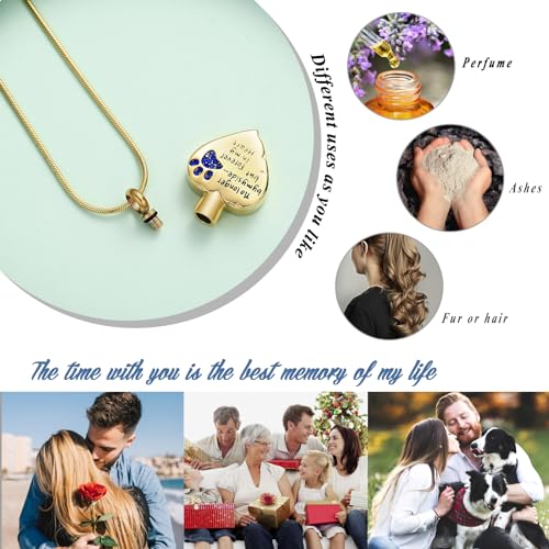 Urn Necklace for Ashes Personalized Urn Pendant Heart Necklace Pets Paw Print Keepsake Waterproof Memorial Gifts for Dogs Gold-Blue