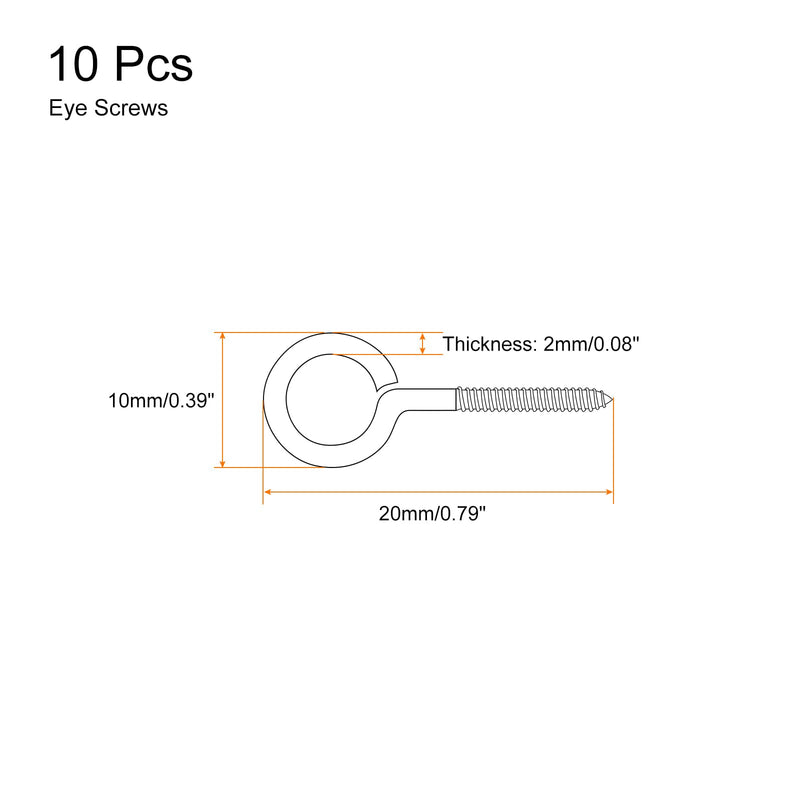 [Australia - AusPower] - uxcell 10Pcs Eye Screws, 304 Stainless Steel 20x10mm Small Self Tapping Screw Hooks Ring Mini Eye Pins for DIY Handwork Wooden Clay Pendants Cork Bottles, Silver 10 