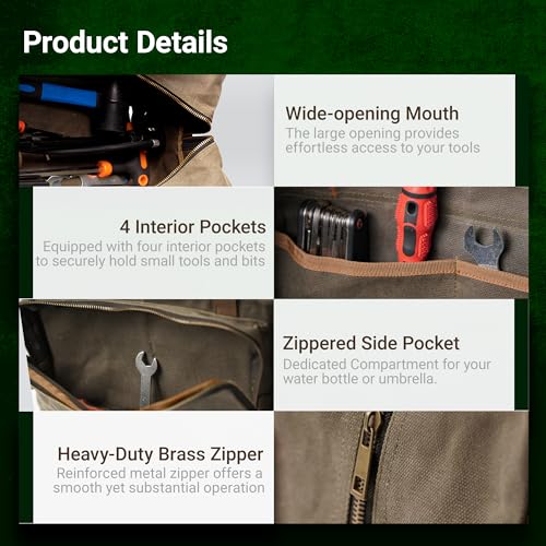 Kamiditer ArmyGreen retro handled utility small tote tool bag with contrasting color accents