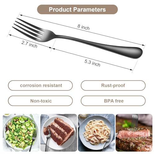 Black forks Food-Grade stainless steel dinner forks 24pcs Dishwasher Safe kitchen forks metal 8inch silverware (8inch dinner forks set (24 Piece)) 8inch dinner forks set (24 Piece)