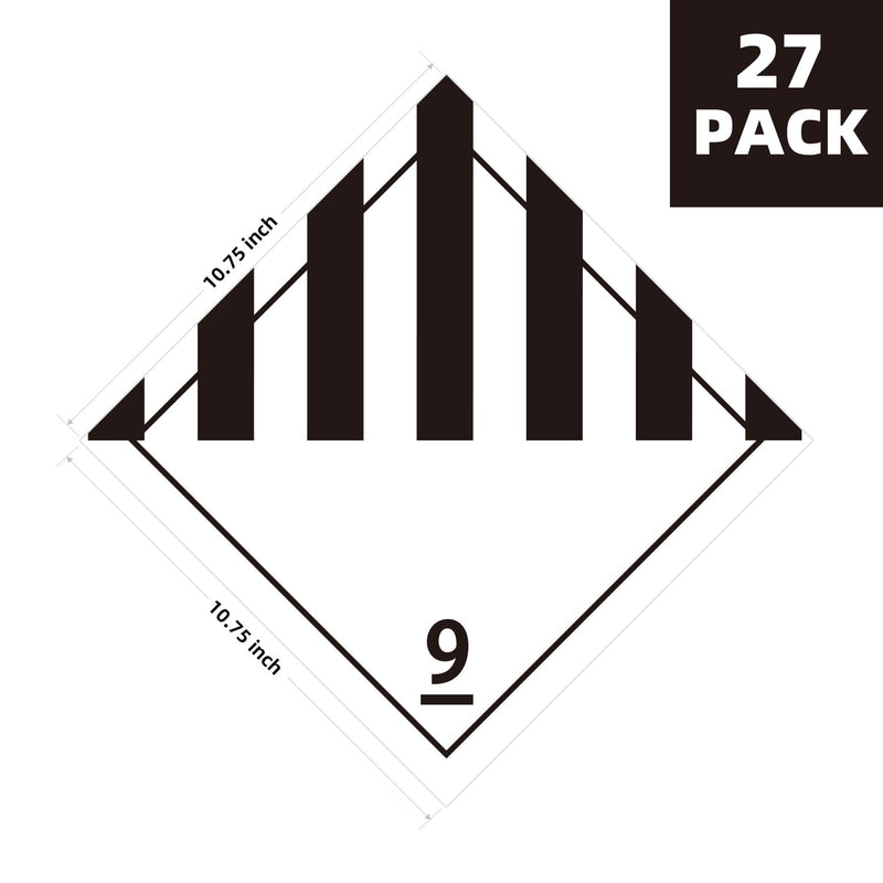 Class 9 Miscellaneous Placard 27-Pack, Worded - 10.75" x 10.75" Removable Self-Adhesive Economy Vinyl, DOT Hazmat Compliant for Short-Term Applications