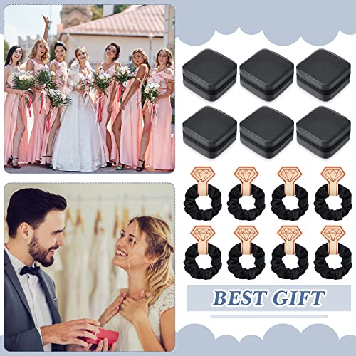 Yinkin 9 Pcs Travel Jewelry Case Boxes Small Jewelry Travel Mini Organizer with 9 Pcs Hair Scrunchies, Bridesmaid Women Girls Earring Ring Storage Gift(Black) Black