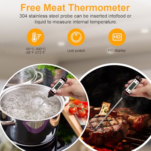 HOTUT Infrared Thermometer, Digital Laser Temperature Gun -58°F~1022°F (-50°C ~ 550°C), Non-Contact Laser Temperature Meter with Meat Thermometer, for Cooking/Barbecue/Industry, Not for Humans Temperature Gauge Set