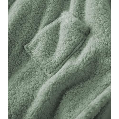 Wearable Blanket Sherpa Poncho Office Work Warm Cozy Shawl Blanket,Plush Cape Wrap for Adults Green
