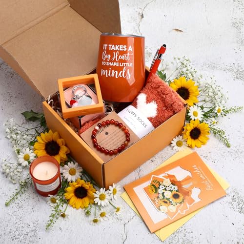 Funnymoom 10 Pcs Teacher Appreciation Gifts Set Thank You Ideas Gifts Best Retirement Appreciation Presents Birthday Souvenirs for Women Employees Coworkers Gift(Orange) Orange