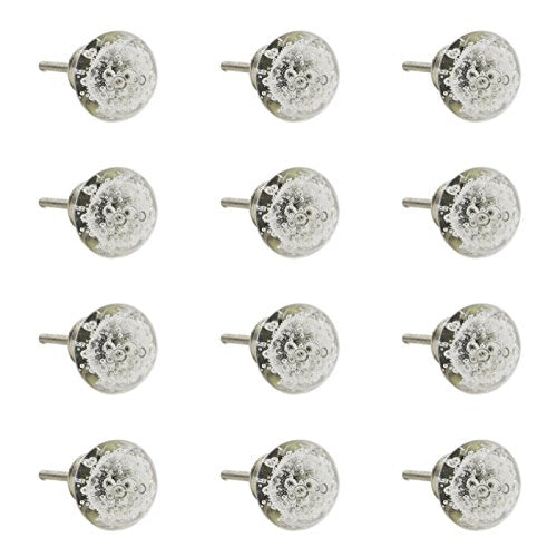Shabby Restore Clear Bubbles Glass Dresser Drawer, Kitchen Cabinet or Door Knobs, Pulls Nickel Hardware - Pack of 12