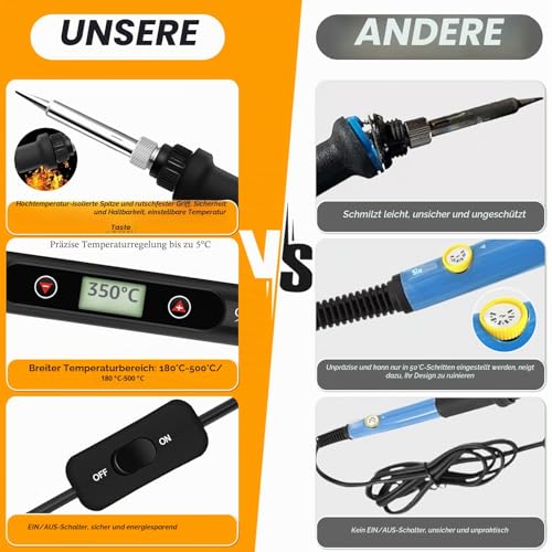 80 W Soldering Iron Set with LCD Temperature Display, 7s Fast Heating & Adjustable 180-500 °C, Complete Set with Soldering Stand, 50 g Soldering Wire, Desoldering Pump, 5 Tips & Accessories, Electronic Repair