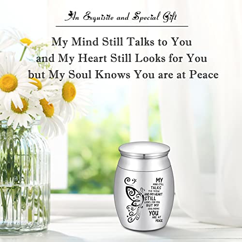 SOITIS Small Urn for Ashes 1.57 Inches Small Keepsake Urn for Human Ashes Butterfly Mini Urn Stainless Steel Ash Holder Small Ash Urn for Women, Silver Keepsake 1.57Inch No-Custom