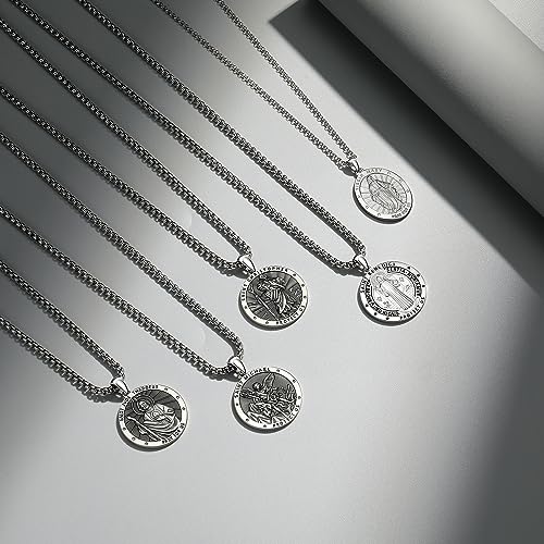 FANCIME St Christopher St Michael Necklace for Men Women 925 Sterling Silver St Christopher St Michael Pendant Necklace Fine Jewelry Gifts For Men Women, With Strong Stainless Steel Box Chain 24 Inch