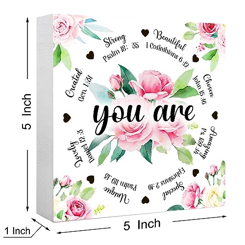 Inspirational Wood Box Sign Christian Wooden Block Signs The Bible Verse Quote Desk Décor for Home Office Bedroom Table Décor,Religious Gifts Christian Gifts for Women You Are Created