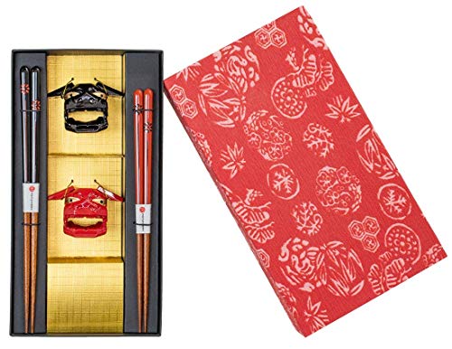 Kawaii 27920 Chopsticks, Chrysanthemum Komon, Lion Mai, Chopsticks Rest, Assortment, 9.1 / 8.3 inches (23 / 21 cm) Chrysanthemum crest x Leo Mai