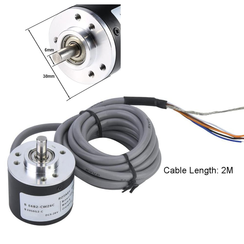 [Australia - AusPower] - 1000P/R Rotary Encoder, Incremental Rotary Encoder, DC 5-26 V Universal Rotary Encoder, A, B, Z, 3-Phase Output, with 2 m Cable 6 mm D-Wave, for Intelligent Control Path Measurement 
