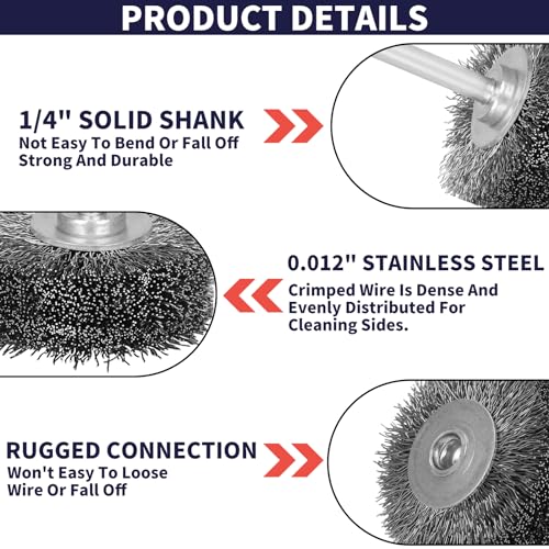 Baisiky 2-inch wire wheel brush drill attachments, 5-pack for cleaning and rust removal