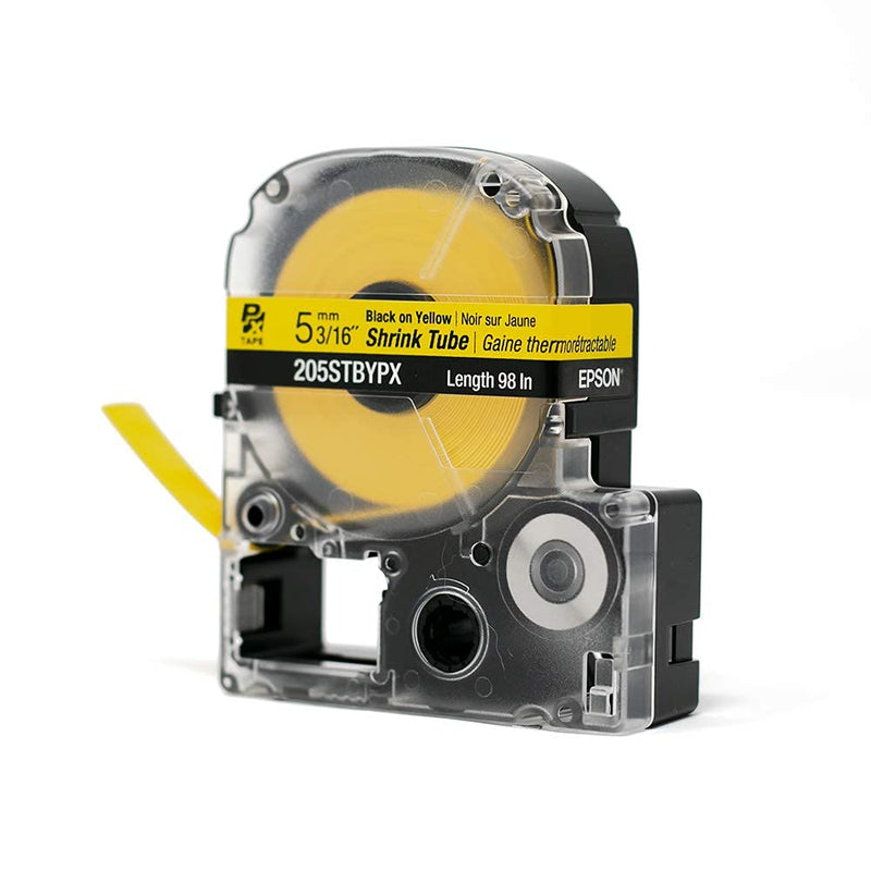 Epson LABELWORKS 205STBYPX Tape Cartridge - Black on Yellow Shrink Tube Industrial Label Maker Tape - AWG 8-12, 3/16" (5MM) Wide, 8 ft (96") 5MM(8-12AWG)