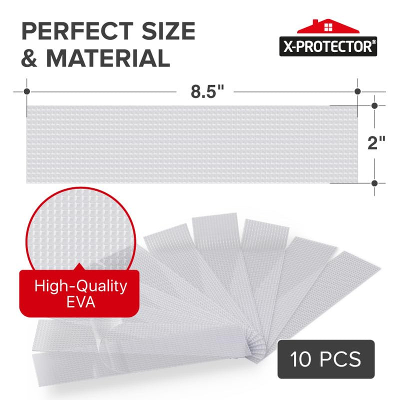 X-Protector Rubber Grip Tape Strips - 10 PCS Pack of Non-Abrasive Grip Stickers - 2"x8.5" Heavy-Duty Non Slip Adhesive Strips - Clear Waterproof Rubberized Grip Tape for Handles!