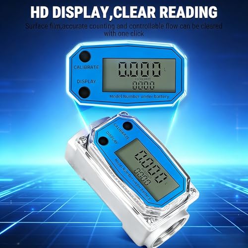 Turbine Flow Meter Mini Digital Turbine Flow Meter Diesel Fuel Kerosene Petrol Flow Meter 15-120L 1 Inch NPT (Blue) Blue