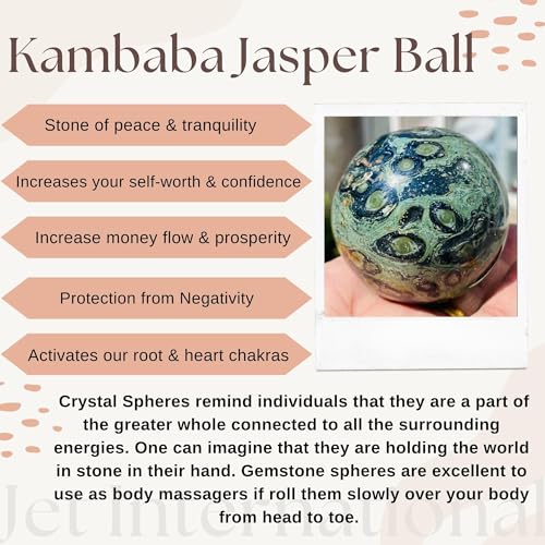 Jet Kambaba Jasper Crystal Sphere Ball 50-55 mm – Natural Healing Stone for Meditation, Reiki, Chakra Balancing, Energy Cleansing & Home Décor