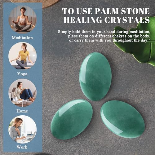 QINJIEJIE 2.4" Green Aventurine Crystal Stone Natural Gemstones Polished Palm Stone Healing Crystals 1PCS Worry Stone Energy Balancing Anxiety Stress Relief Meditation Protection Gifts for Women Men