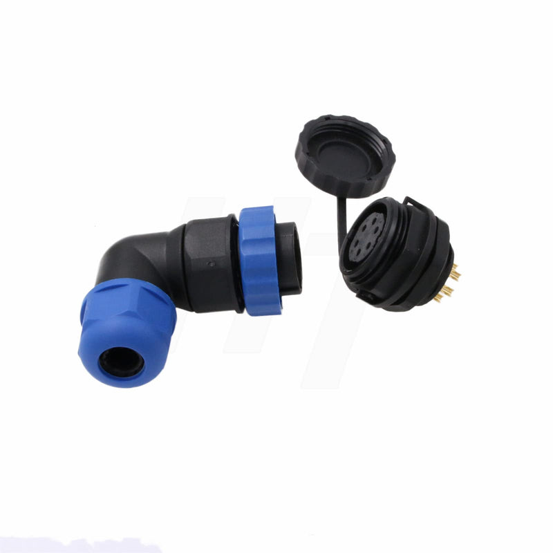 [Australia - AusPower] - HangTon SD20 10Amp 6 Pin Threaded Plastic Connector Male Waterproof IP68 Electrical Right Angle Cable Plug Panel Mount Chassis Socket 