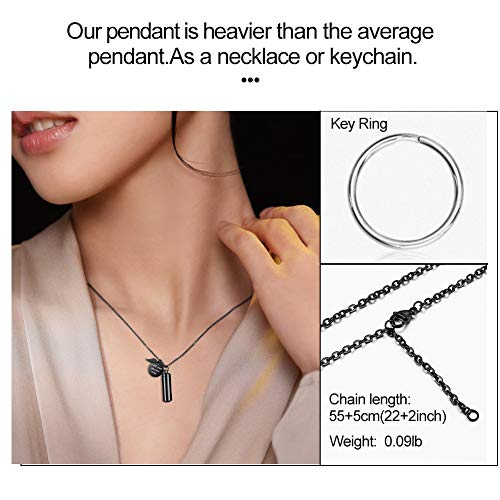 abooxiu Cylinder Urn Necklace for Ashes Cremation Jewelry/Keychain for human Pet Stainless Steel Memorial Keepsake Pendant with Angel Wing Charm Ashes Black-M