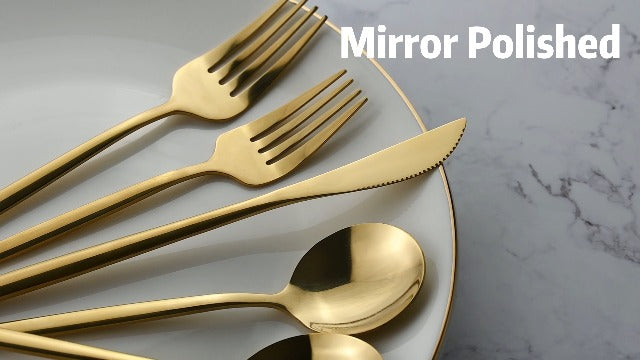 20-Piece Gold Silverware Set for 4, Titanium Golden Stainless Steel Flatware Set, Golden Cutlery Set for Home and Restaurant, Daily Utensil, Mirror Polished, Dishwasher Safe, Serving for 4
