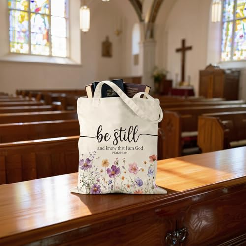 Christian Gifts for Women, Christian Tote Bag for Church and Study, Large Canvas Bible Bag for Women, Religious Gifts for Daily Commute and Services